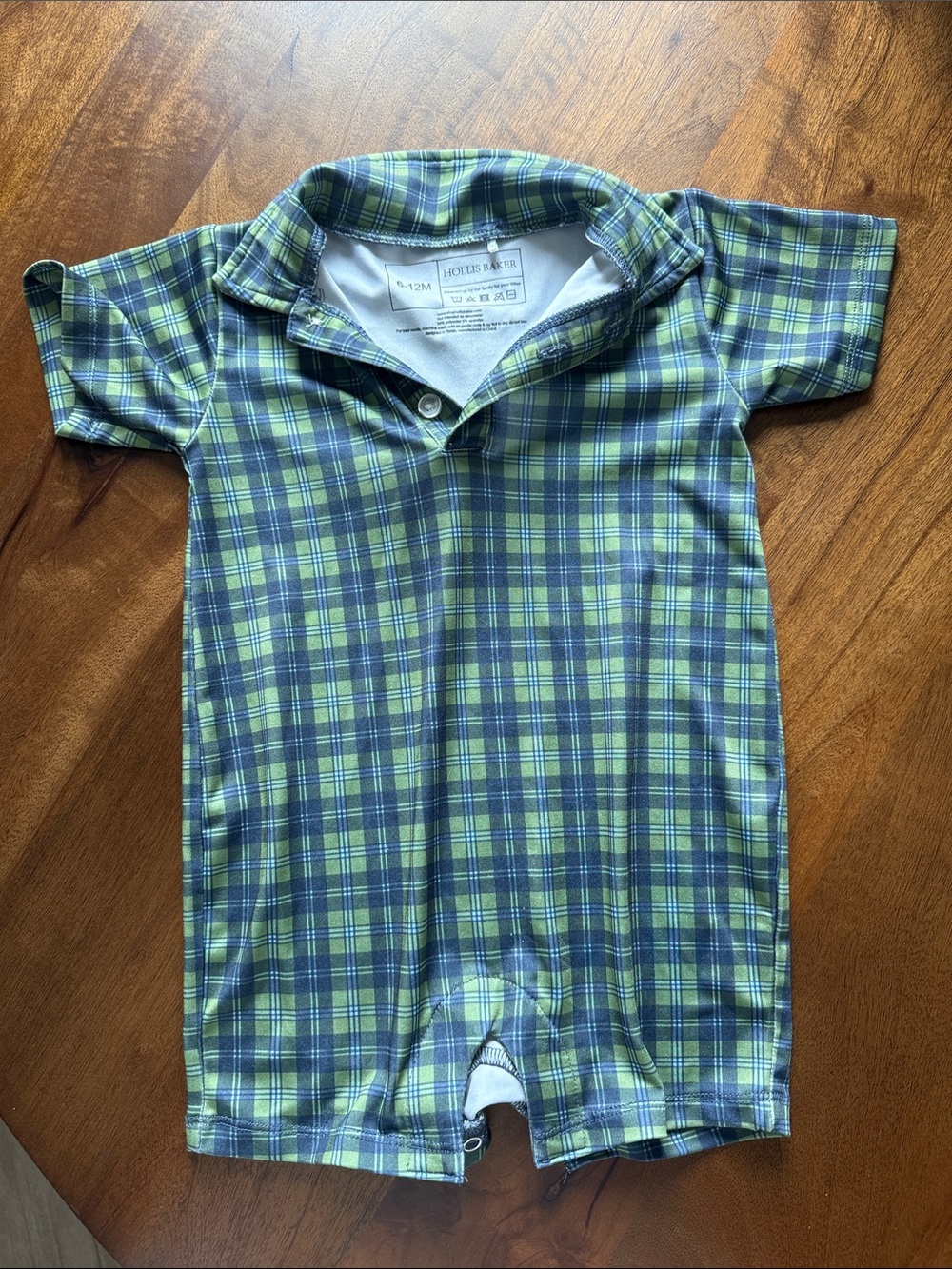 Holiday Baker Green Plaid Polo Romper - Kids One Piece Bodysuit